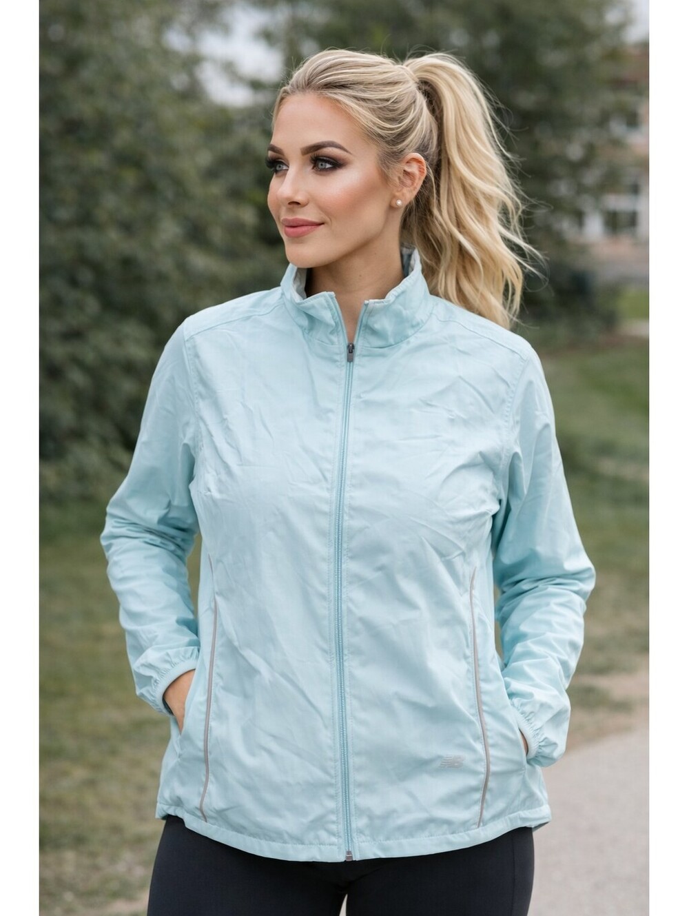 New Balance Windbreaker Jacket Womens XL Green Full Zip Lined Running Athletic